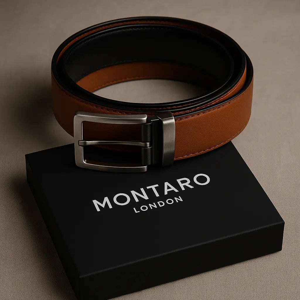 The Notting – Reversible Genuine Leather Belt in Black & Tan Montaro London