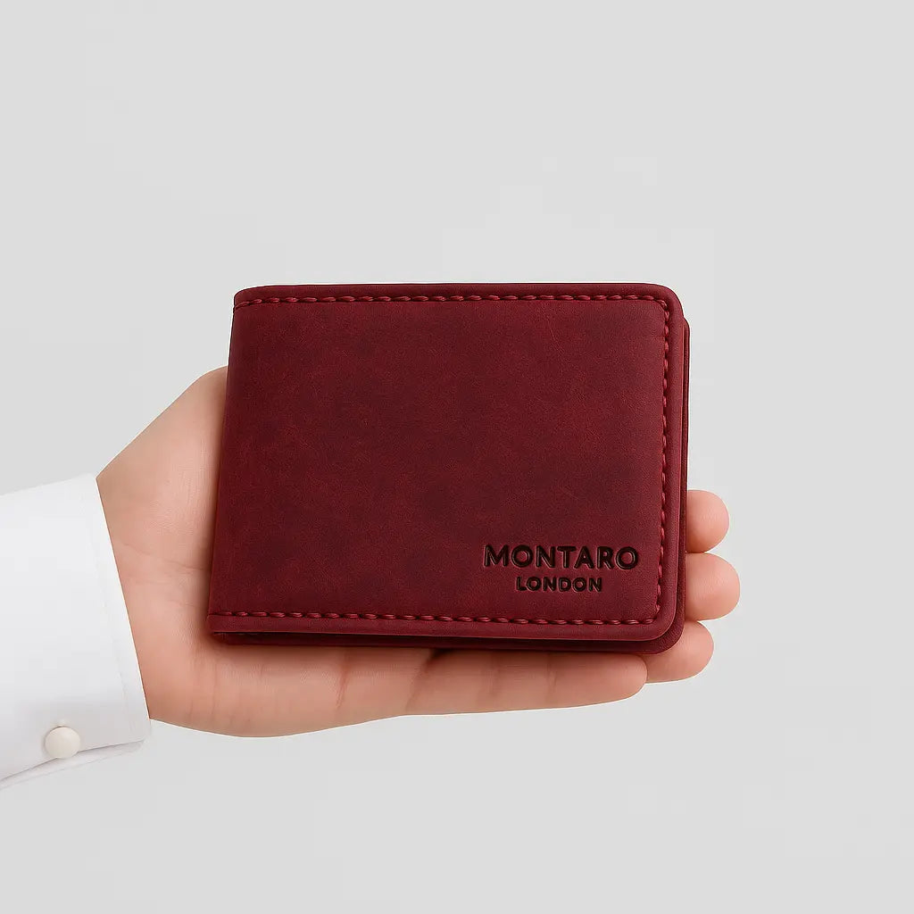 The Windsor – Men's Original Rugged Cherry Leather Wallet Montaro London