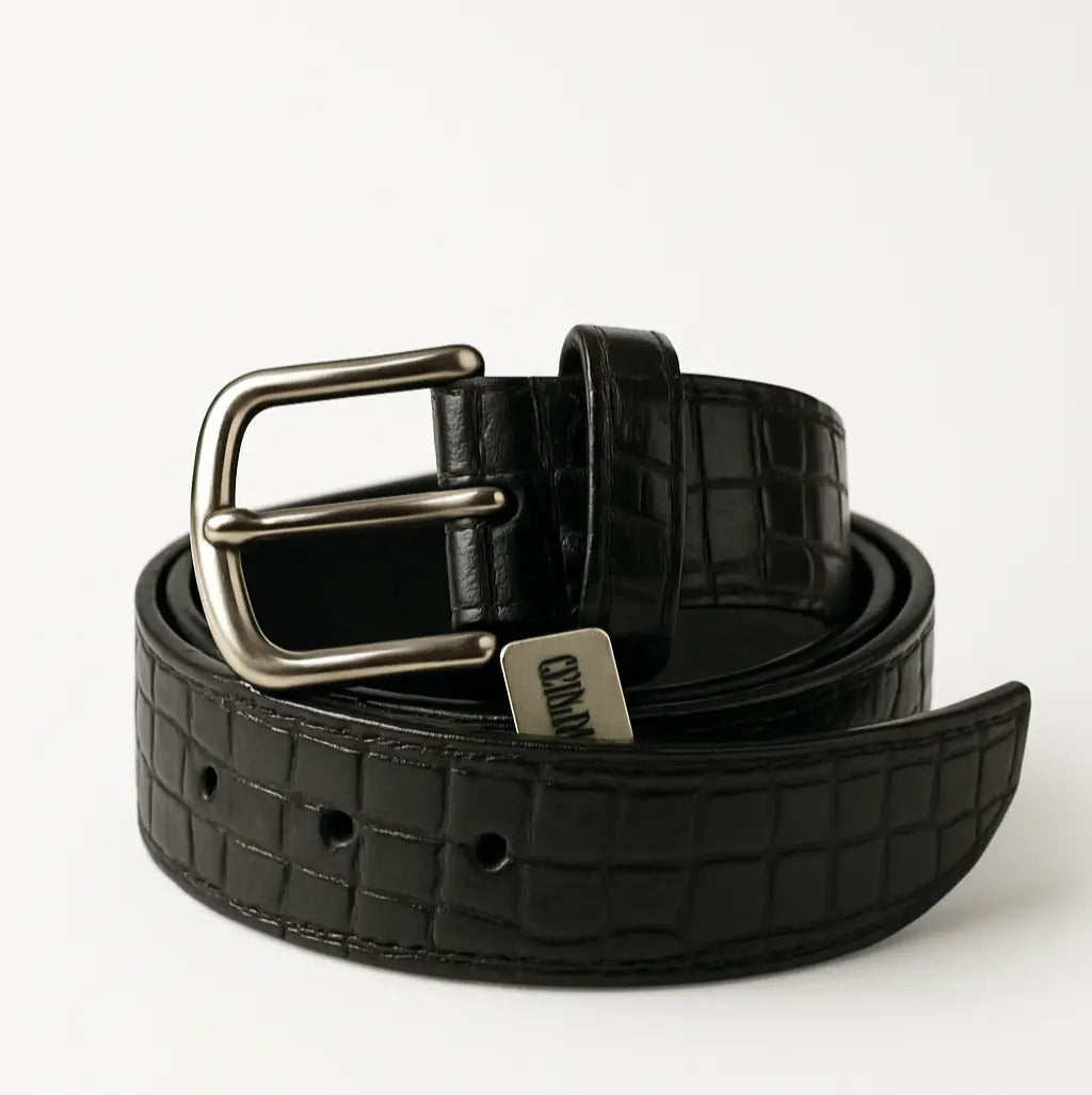 The Regent Men’s Original Leather Belt (Croco Black) Montaro London