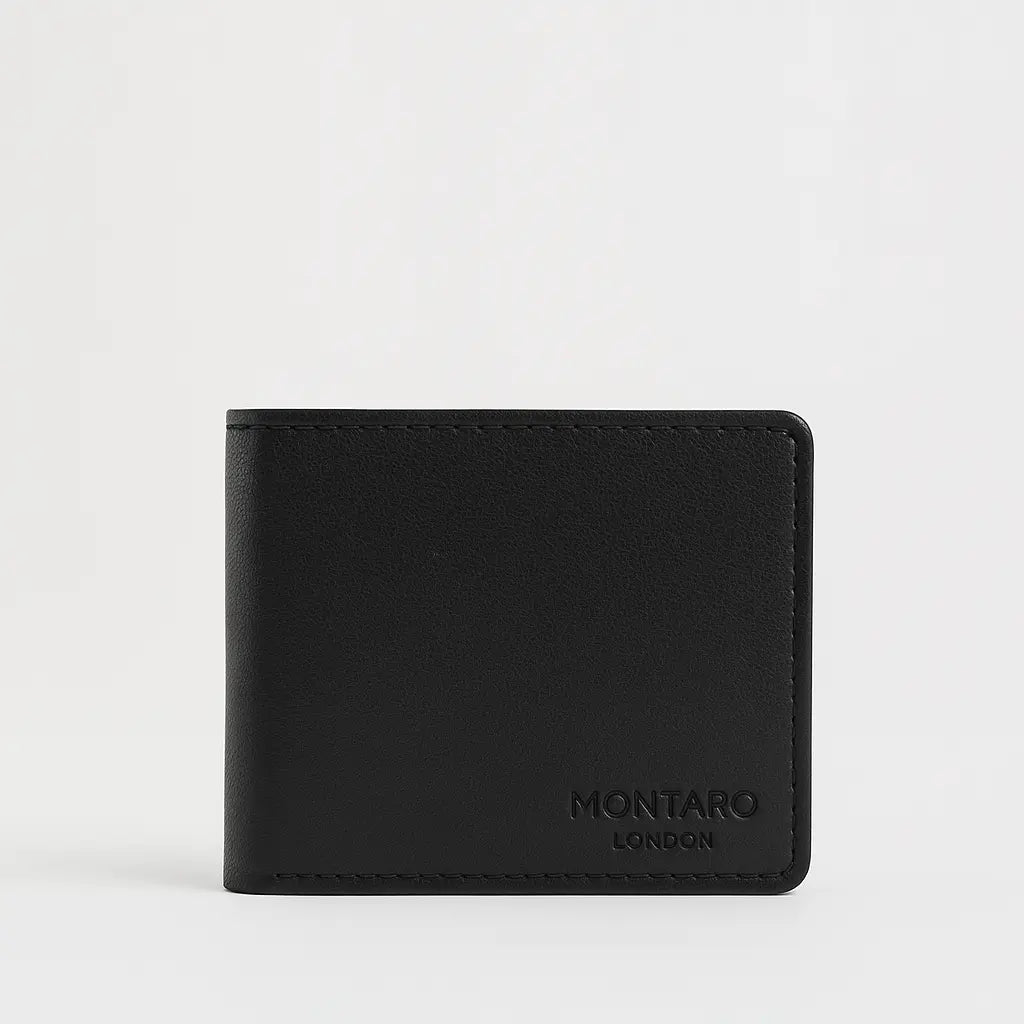 The Camden –  Men's Original Sleek Black Bi fold Leather Wallet Montaro London